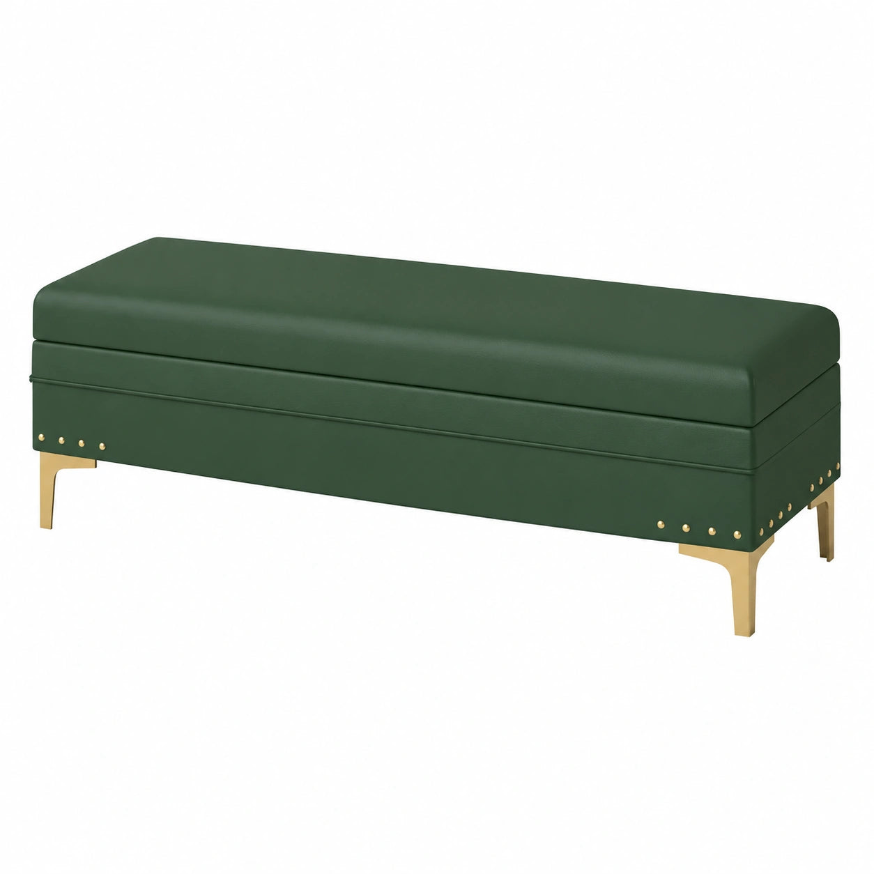 Baúl otomano verde con almacenamiento y diseño de tachuelas, ideal para sala y dormitorio, tamaño 100x40x40 cm
