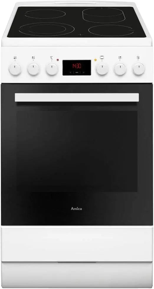 Amica SHC 903 001 W EEK, A Standherd con Glaskeramik-Kochfeld, 50 cm breit, 65 L, Umluft, CoolDoor, SteamClean, weiß