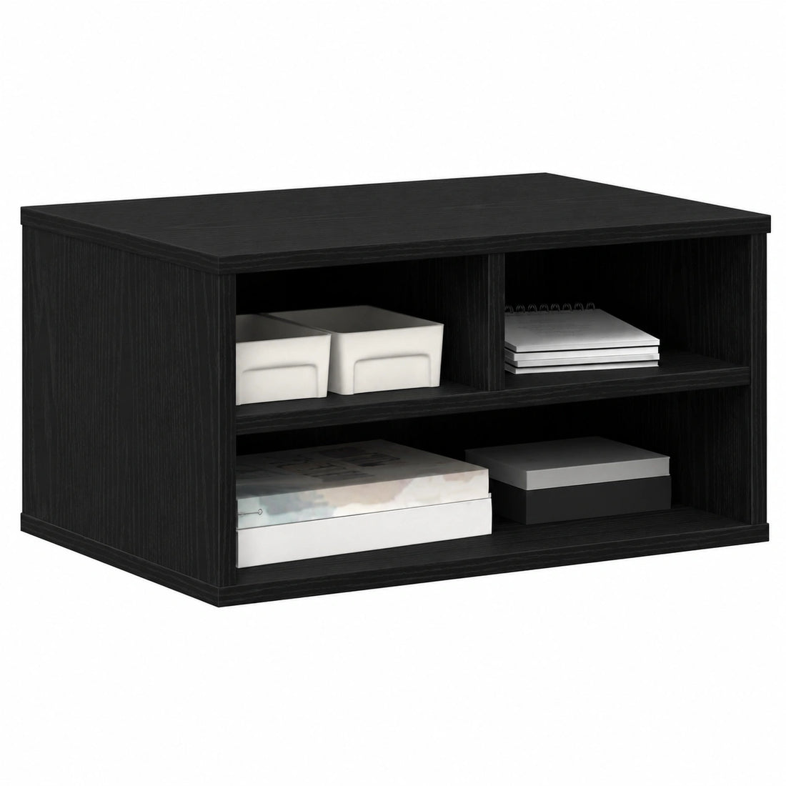 Mesa para Impresora de Madera Roble y Negro 49x40x22.5 cm, Organizador Moderno de Oficina