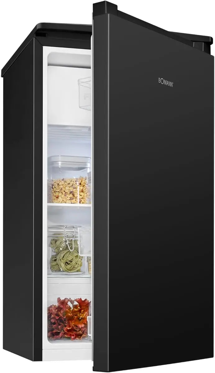Bomann Frigorífico KS 7254 Negro con Congelador, 91 L, 2 Estantes, Cajón para Verduras, 0°~8°C, Silencioso, Frigorífico Pequeño