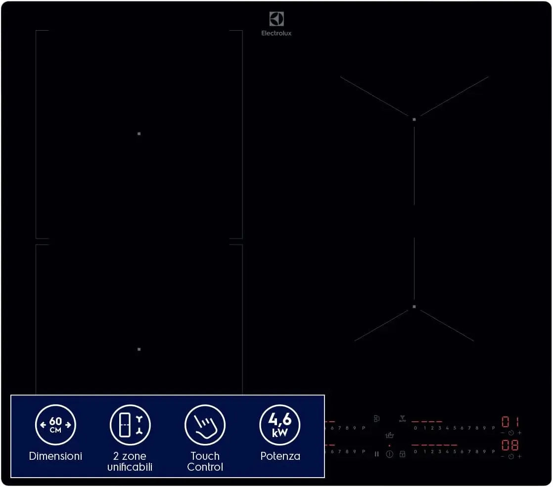 Electrolux Placa de cocción de inducción LIL63443, 4 zonas, función Bridge, 60 cm, PowerBoost, control táctil, vitrocerámica, tecnología Hob2Hood