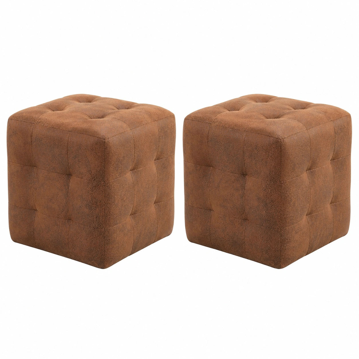 Juego de 2 Pufs Marrones de Polipiel 30x30x30 cm para Decoración de Salón y Oficina