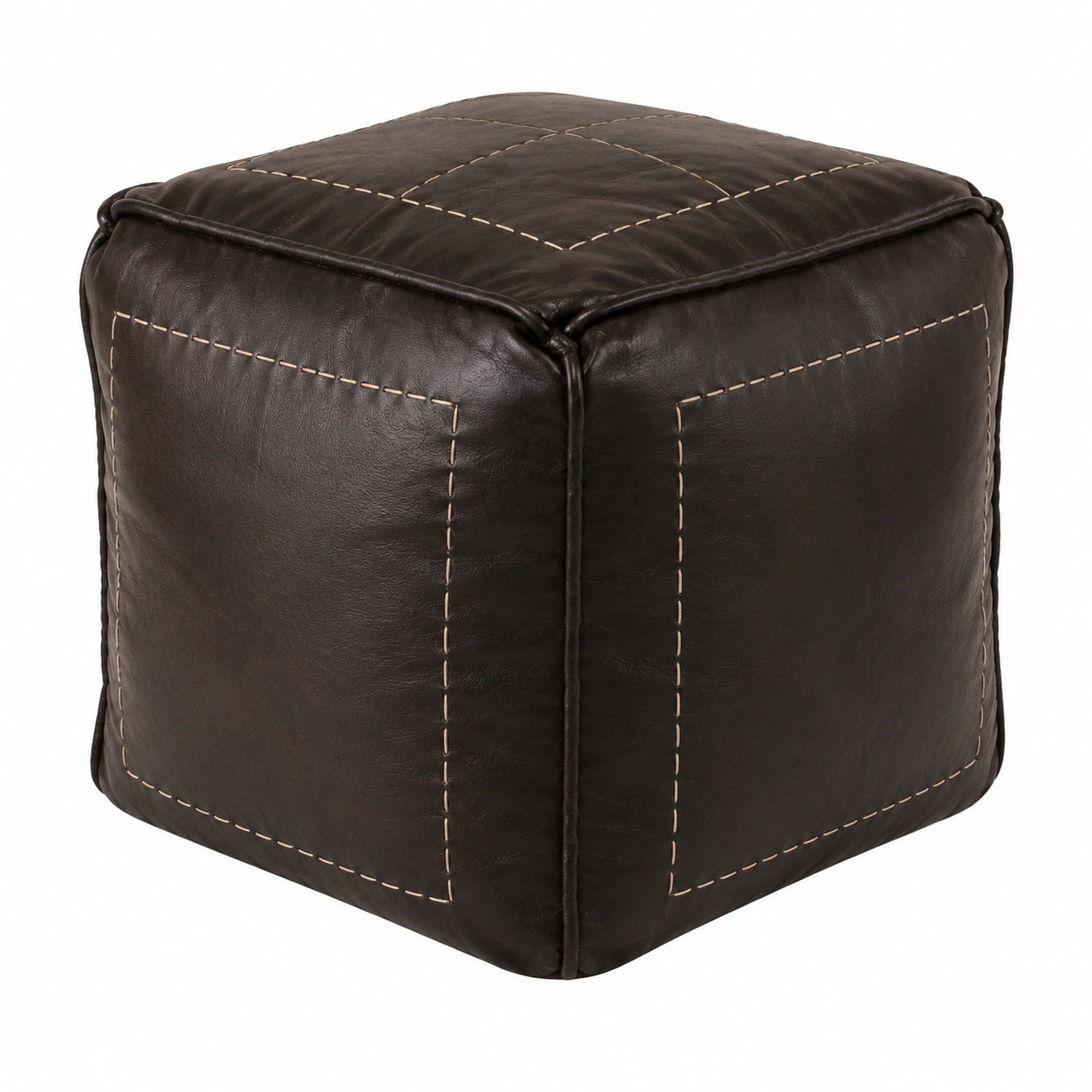 Ottoman Cuadrado de Cuero Negro Hecho a Mano