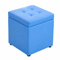 Puf otomano de piel sintética con almacenamiento y bisagras, 30x30x35 cm, azul