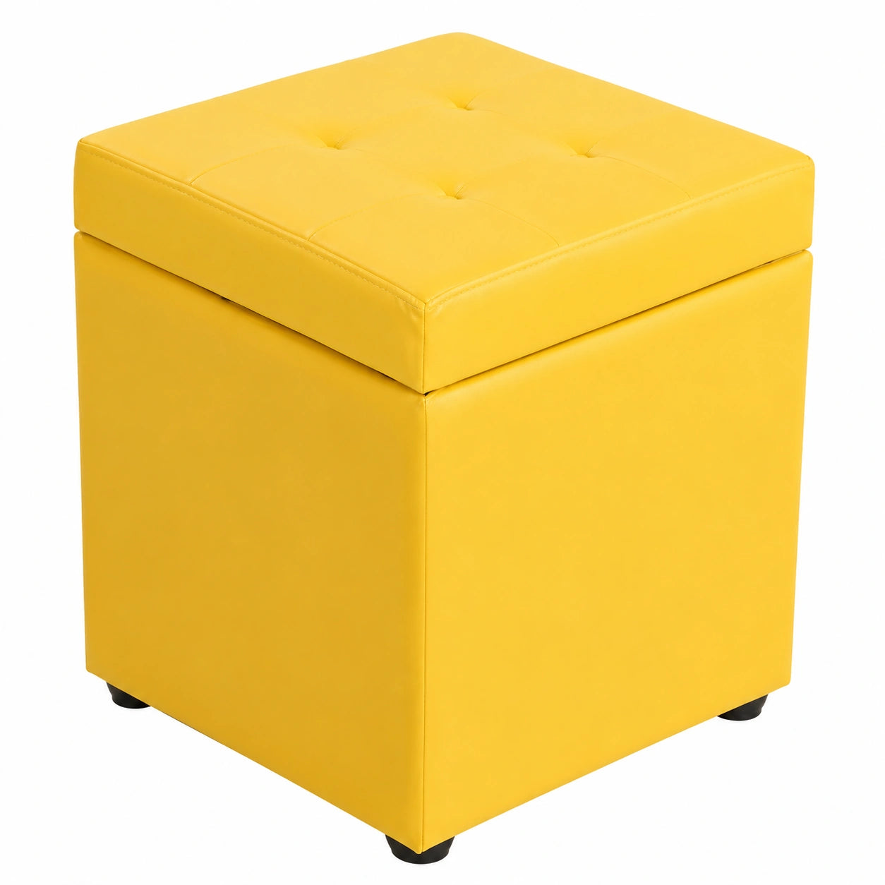 Taburete de Almacenamiento Otomano de Cuero Sintético, Puf con Asiento y Bisagra, 30x30x35 cm