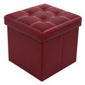 Puf Cuadrado Rojo Burdeos de Piel Sintética, Acolchado 29x31x31 cm