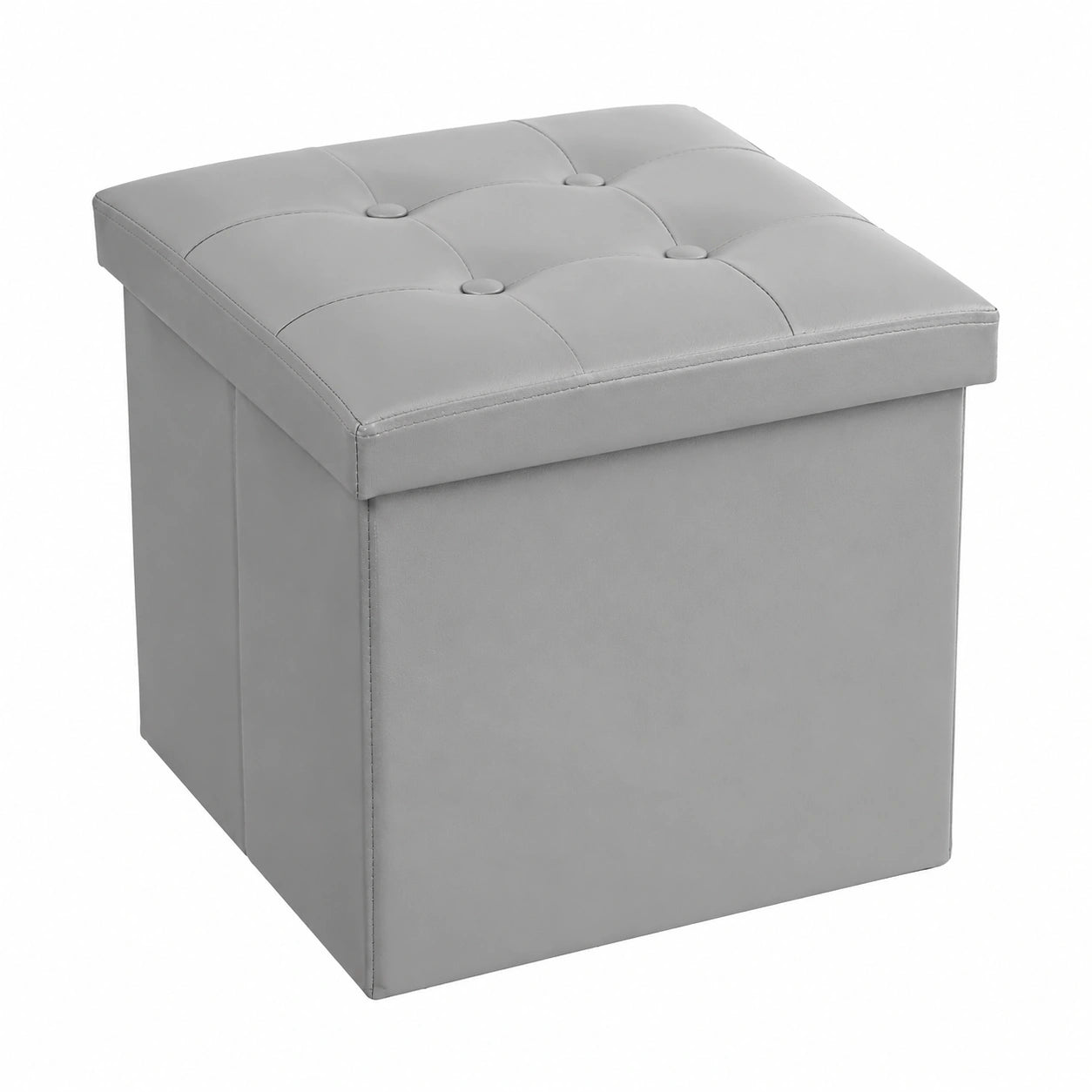 Taburete Plegable de Almacenamiento en Polipiel Plateado 38x38x38 cm
