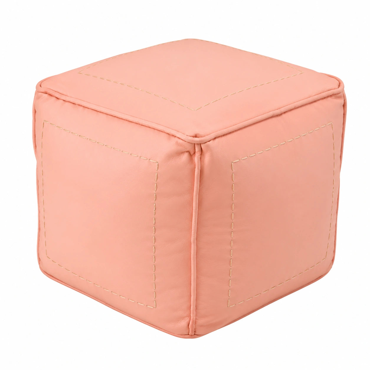 Puff de Cuero Marroquí Color Blush Cuadrado