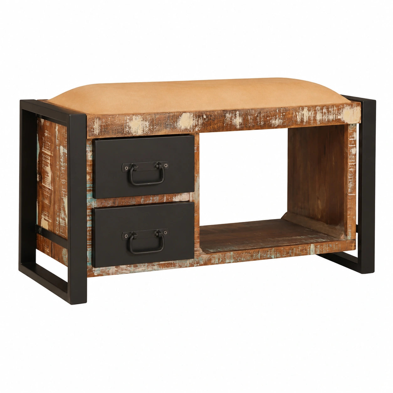 Baúl de madera reciclada multicolor para almacenamiento y decoración