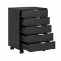 Archivador Móvil con Ruedas y 5 Cajones para Oficina y Hogar, Color Negro