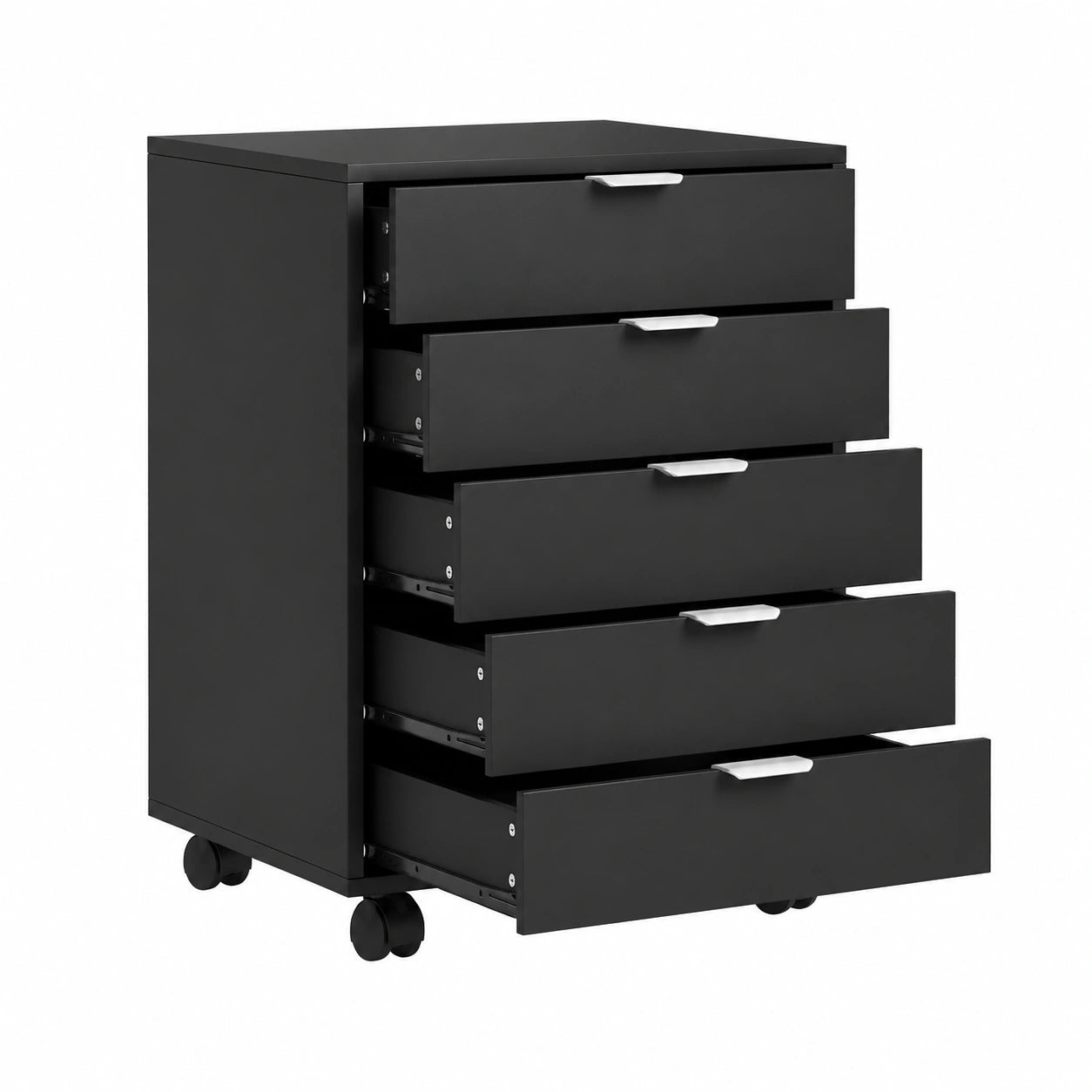 Archivador Móvil con Ruedas y 5 Cajones para Oficina y Hogar, Color Negro