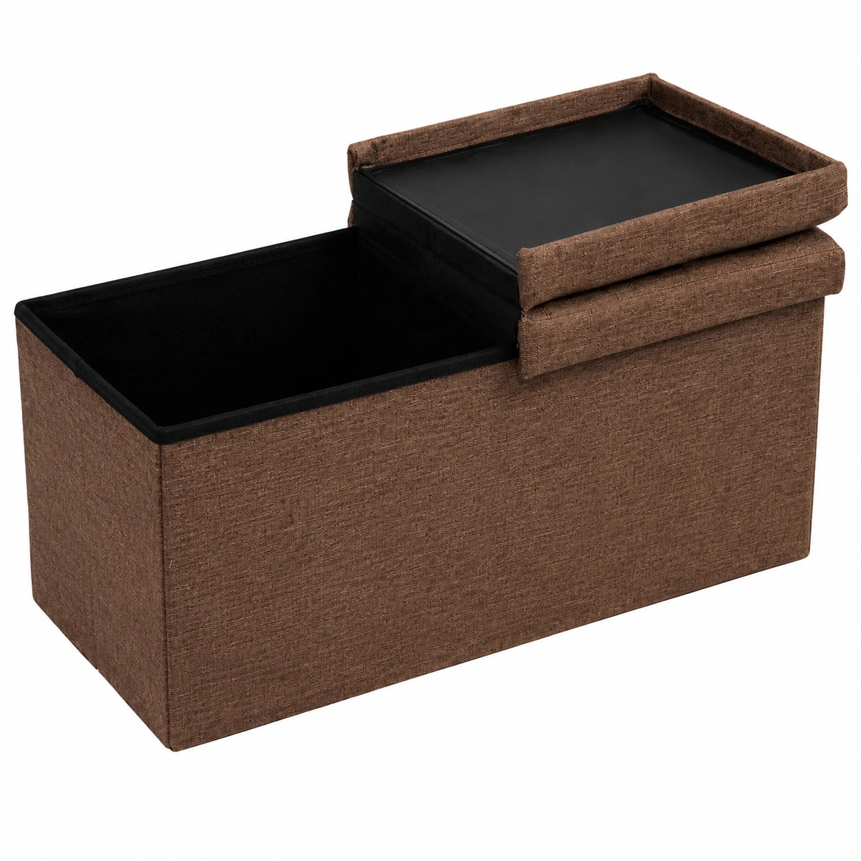 Puf Baúl de Lino Bakaji, Reposapiés de Madera con Asiento Cómodo, Uso Multifuncional para Dormitorio y Entrada, Diseño Moderno Marrón