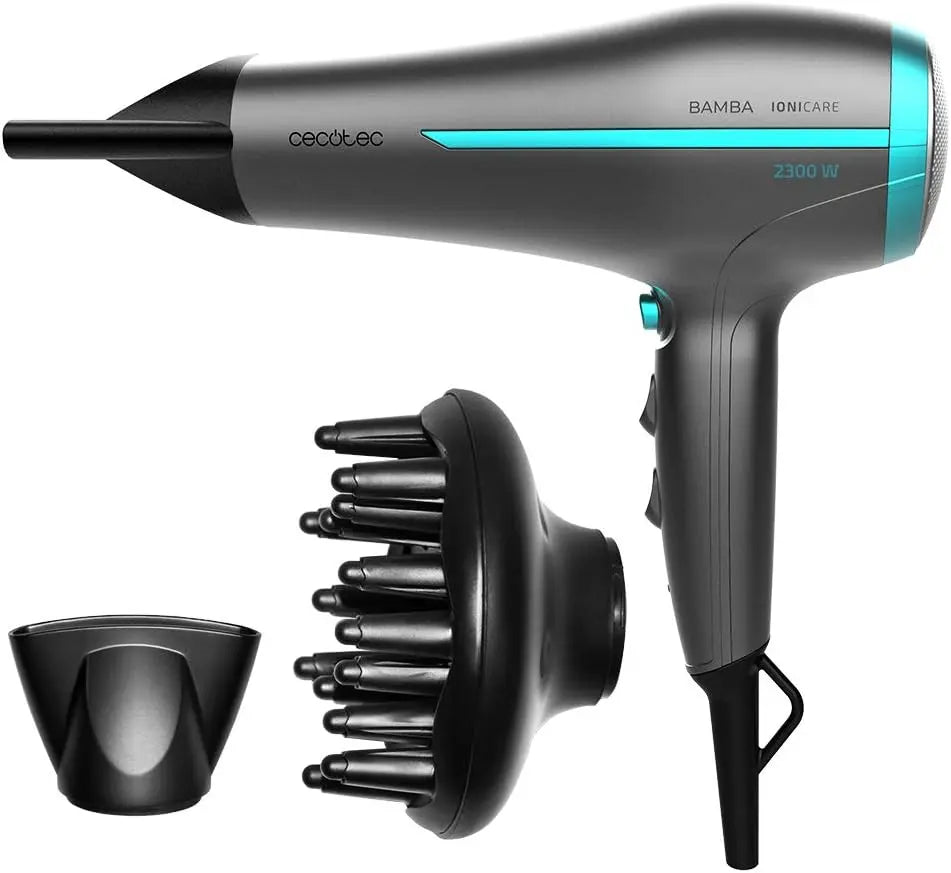 Cecotec Secador de Pelo Iónico Bamba IoniCare 5200 Aura negro. 2300W, Concentrador y Difusor, Cabello Sin Encrespamiento, Motor DC, Ion Real