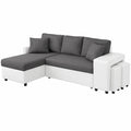 Sofá Esquinero Convertible Gris y Blanco con Almacenaje y Puf