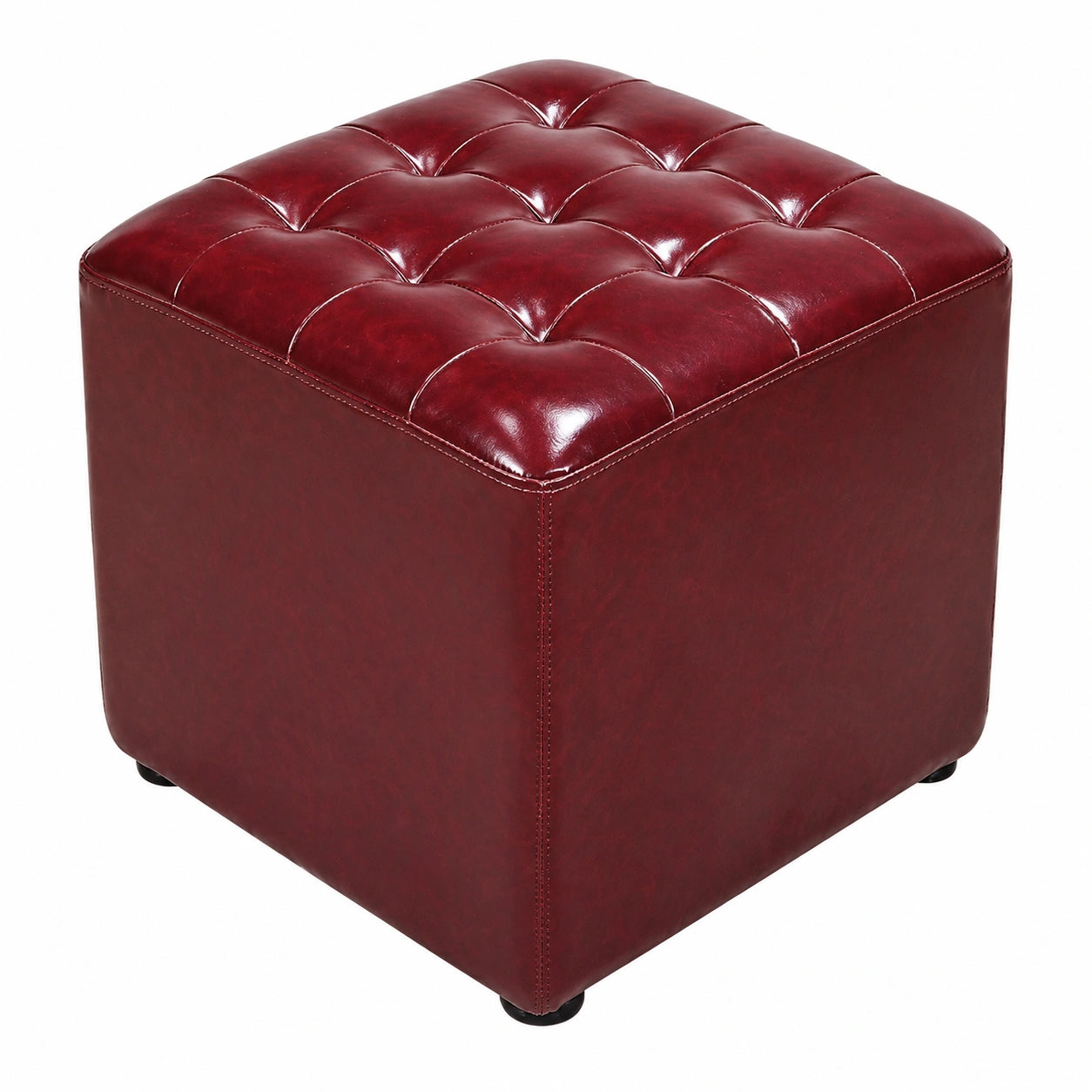Taburete otomano de cuero con base de madera, versátil para sala o café, 40x40x35 cm