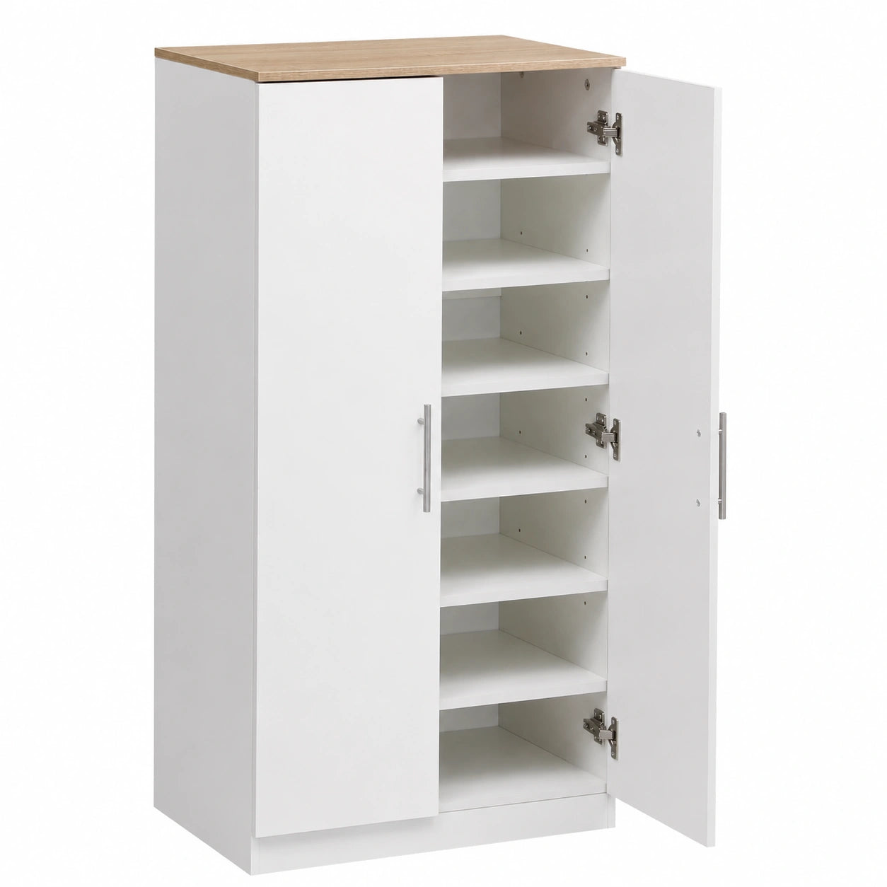 Zapatero de Madera de Roble Blanco con 2 Puertas y Estantes Ajustables, 108 cm de Alto