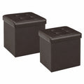 Bonlife Taburete Plegable de Almacenamiento en Polipiel, Set de 2, Marrón, 32x32x32 cm