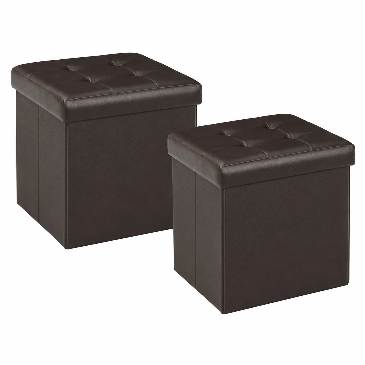 Bonlife Taburete Plegable de Almacenamiento en Polipiel, Set de 2, Marrón, 32x32x32 cm