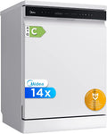 Midea Lavavajillas 60 cm+++ Blanco para 14 servicios, Lavaplatos libre instalación, Compacto con 10 Programas de Lavado integrable
