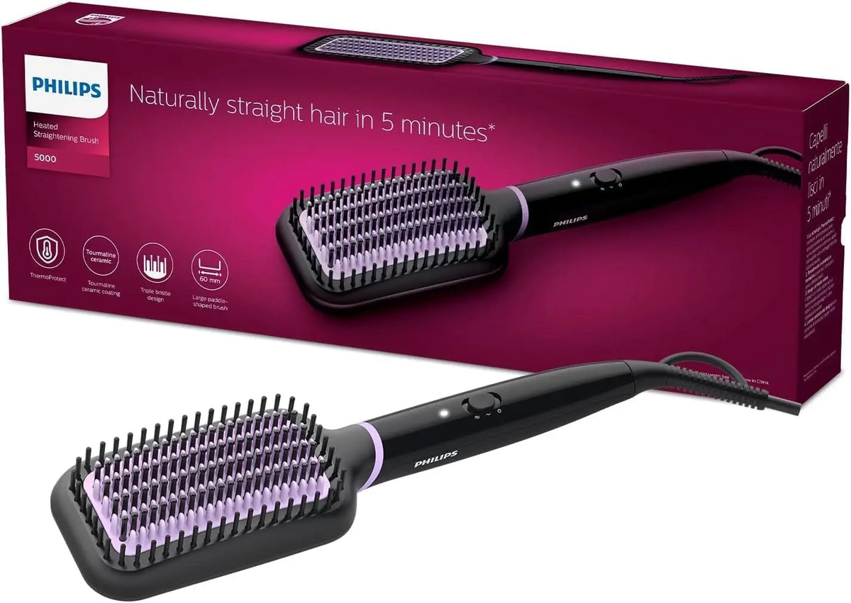 Philips Cepillo Alisador StyleCare, con Tecnologia ThermoProtect, Revestimiento Ceramico, 2 posiciones de Temperatura, BHH880/00, Negro