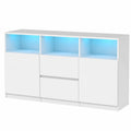 Mueble de TV Blanco con LED y Almacenamiento, Compatible con Pantallas de hasta 65 Pulgadas