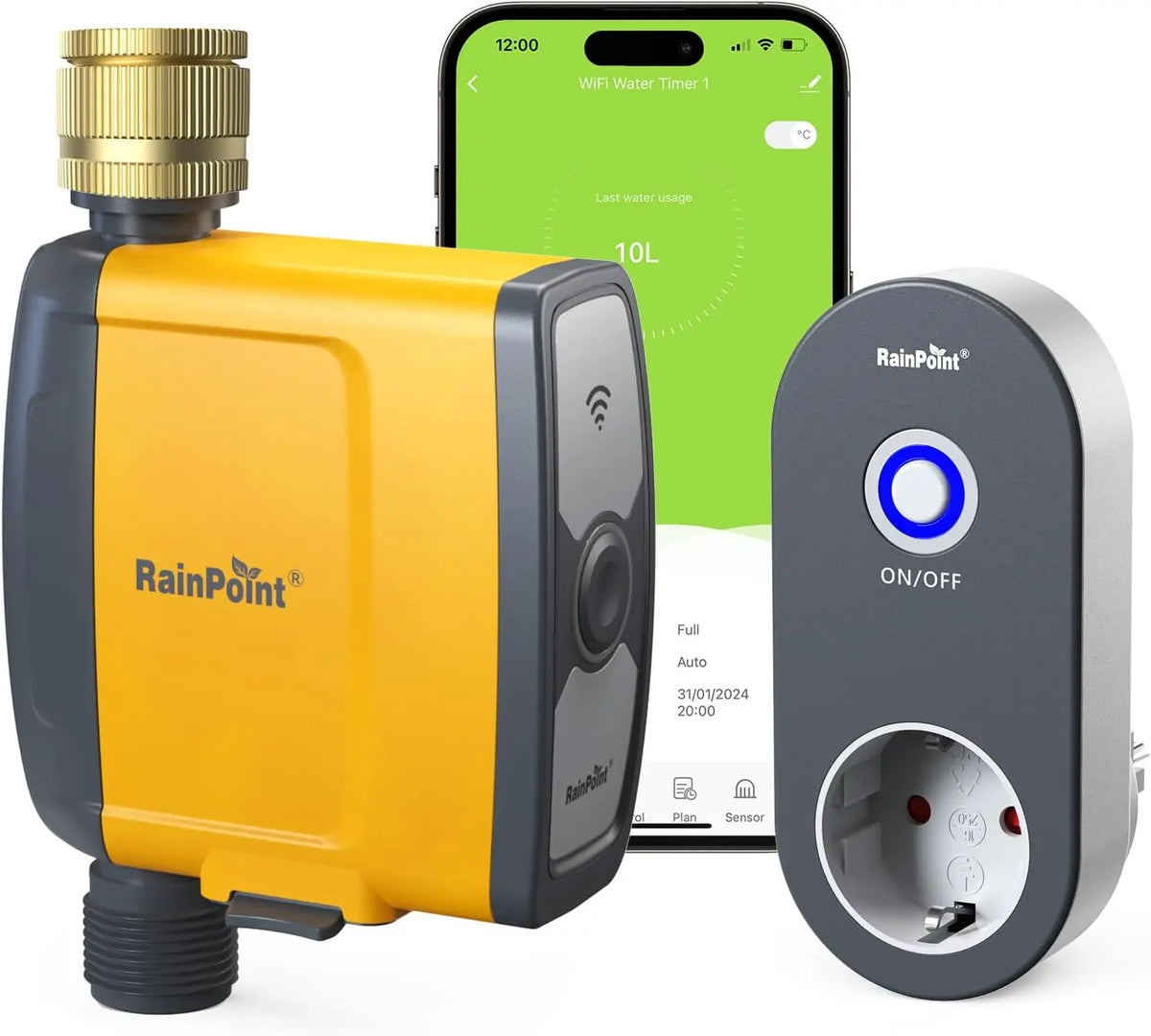 RAINPOINT Programador Riego WiFi 2.4 GHz, Entrada de Latón, Temporizador Riego Automatico WiFi con App/Control por Voz, para Invernadero Jardín