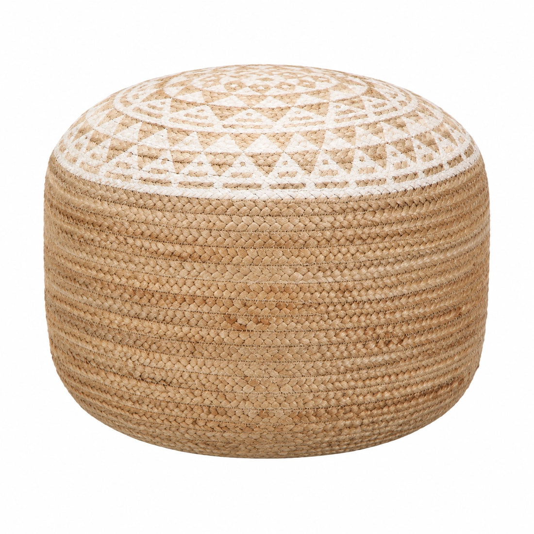Puf Artesanal Blanco de Yute 45x30 cm, Mueble Multifuncional