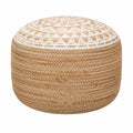 Puf Artesanal Blanco de Yute 45x30 cm, Mueble Multifuncional