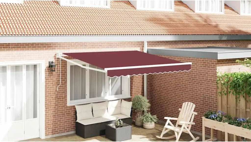 Brokky Toldo Motorizado 3 x 2.5 m Toldo Articulado Eléctrico con Mando a Distancia para Terraza, Jardín-Burdeos-3 x 2.5 m-Marco Blanca