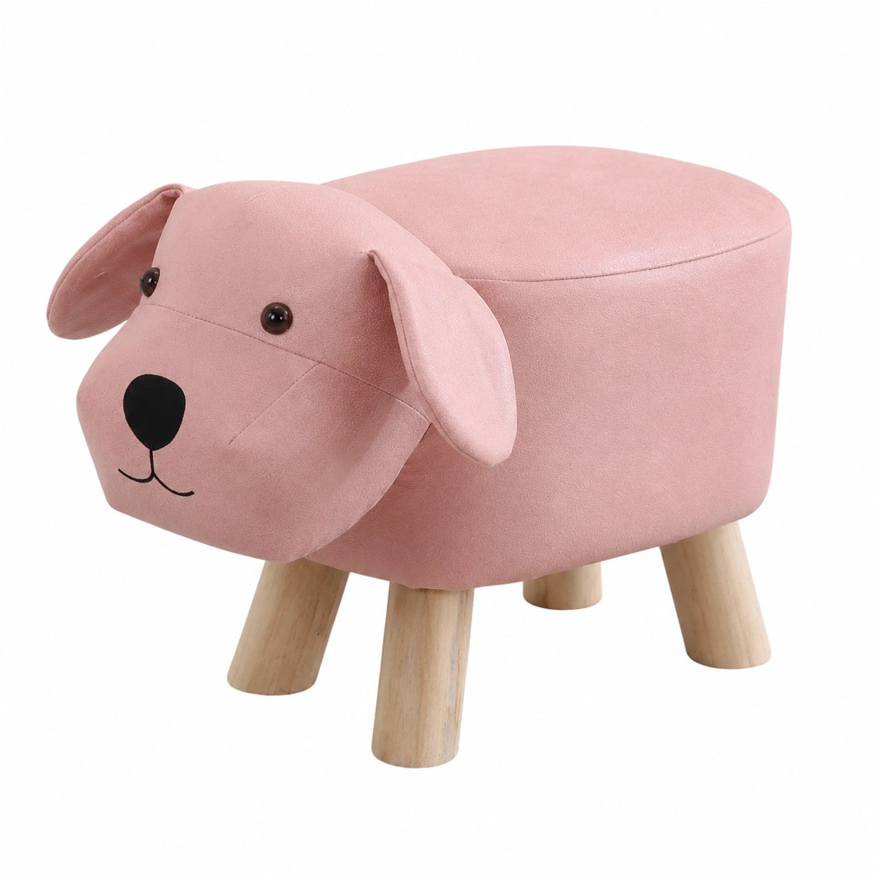 Taburete Infantil de Animal, Puf Decorativo para Niños, Asiento de Juego, Otomano Rosa con Diseño de Perro