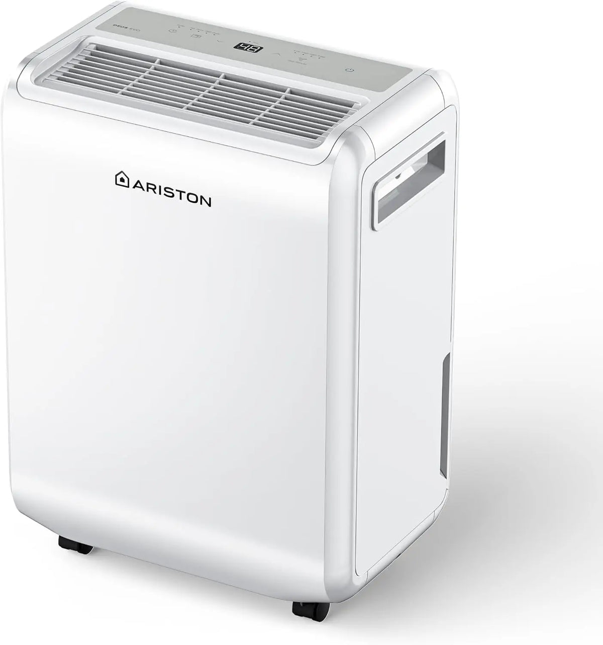 Ariston DEOS 10 EVO, Deshumidificador portátil de 10 l/24 horas, con ruedas, baño y habitaciones de hasta 30 m2, 4 x 20, 5
