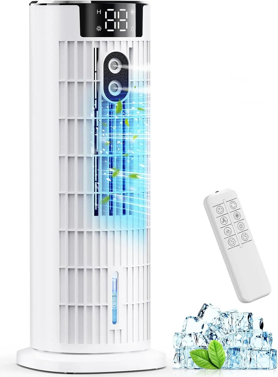 Aire Acondicionado Portátil, Enfriador de Aire 6 in 1 Climatizador Evaporativo Silencioso Ventilador Torre con ventilador 4, Oscilación 90°
