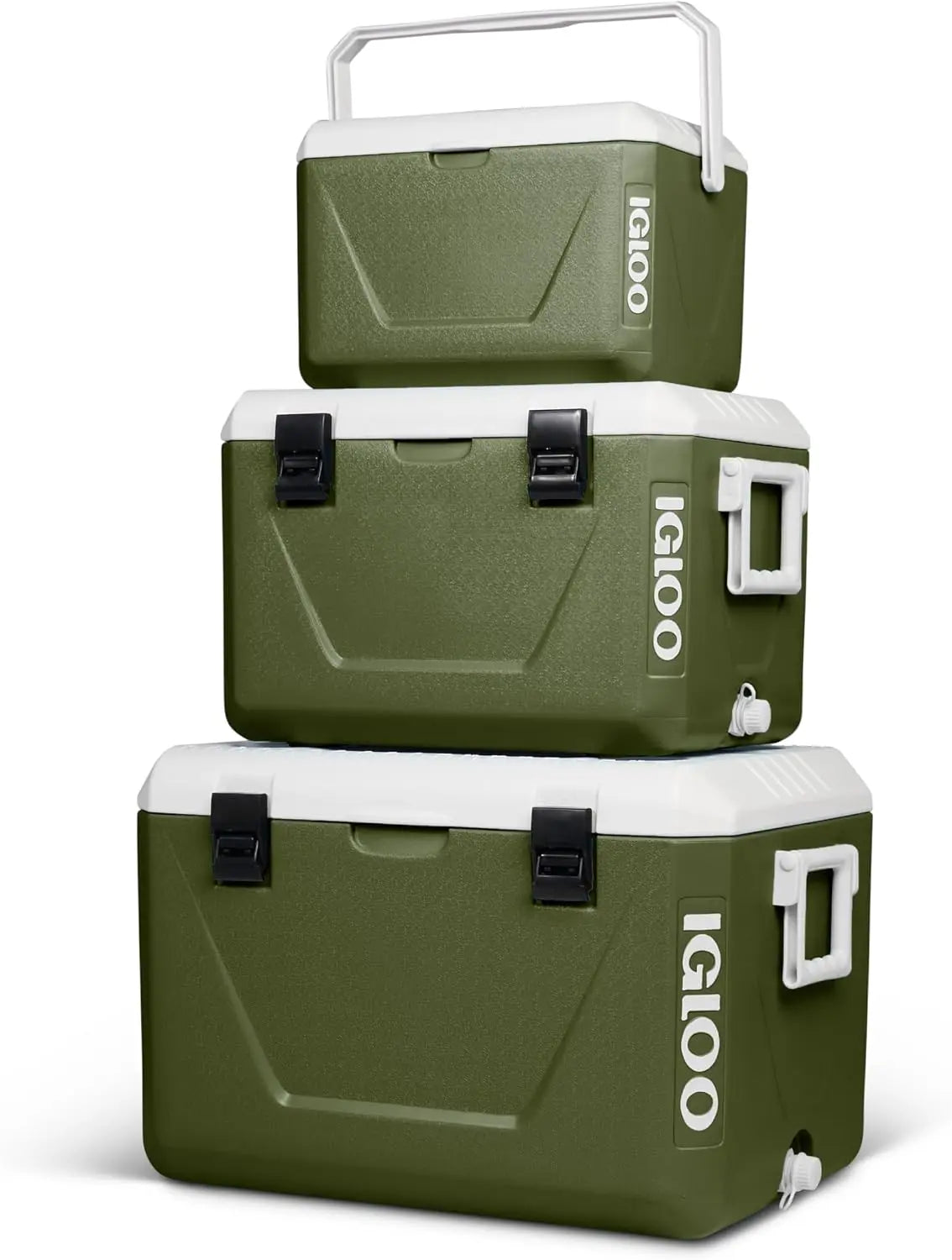 IGLOO Juego de neveras pasivas apilables 55L + 27L + 11L, Hieleras Ligeras & Resistentes para Camping, Playa, Picnic & Exterior, Verde