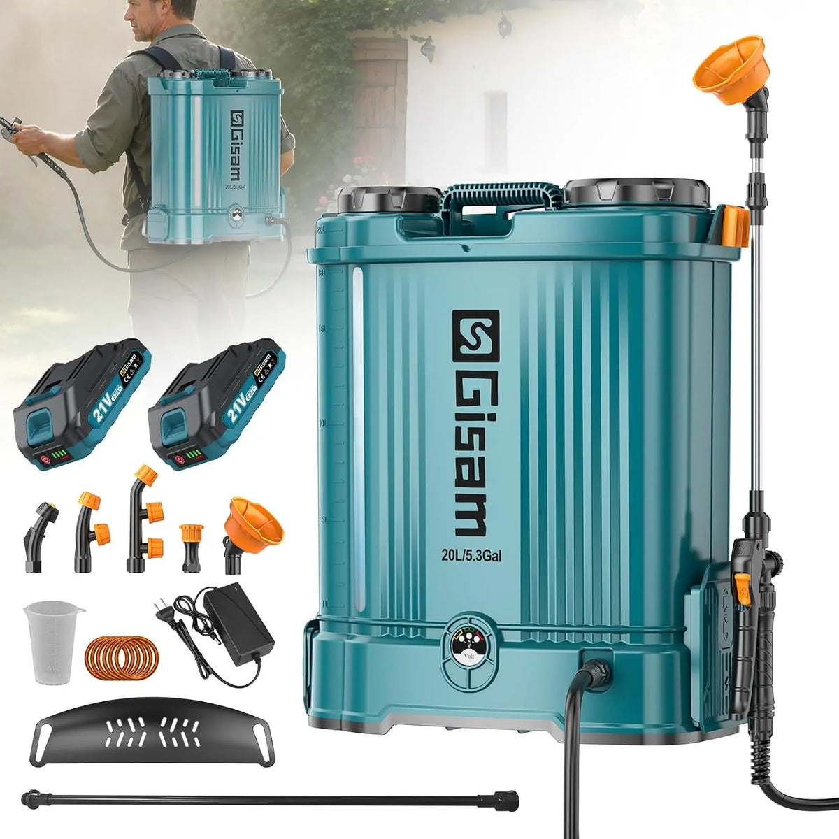 20L Pulverizador de Mochila a Presión con2*2.0Ah Batería Recargable