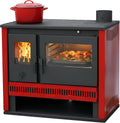 ALAZ GTM Estufa de leña de 15 kW, color rojo burdeos, horno permanente con función de cocción y horneado, cámara de combustión refractaria
