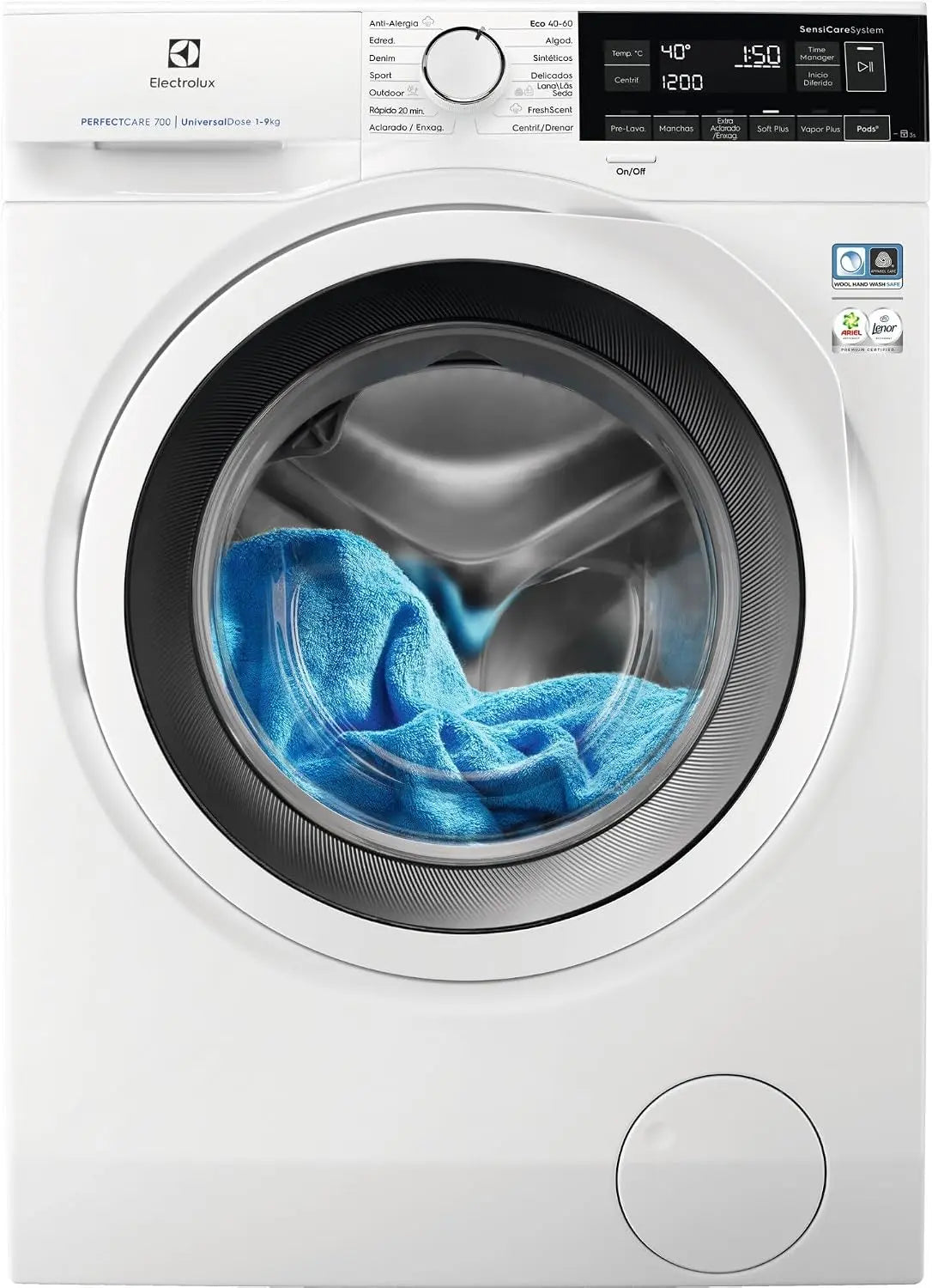 Electrolux EW7F3944LV Lavadora de Libre Instalación, Carga Frontal, 9 Kg / 1400 rpm, Inicio Diferido, Cajón para Pods, Programa Vapor antialergias