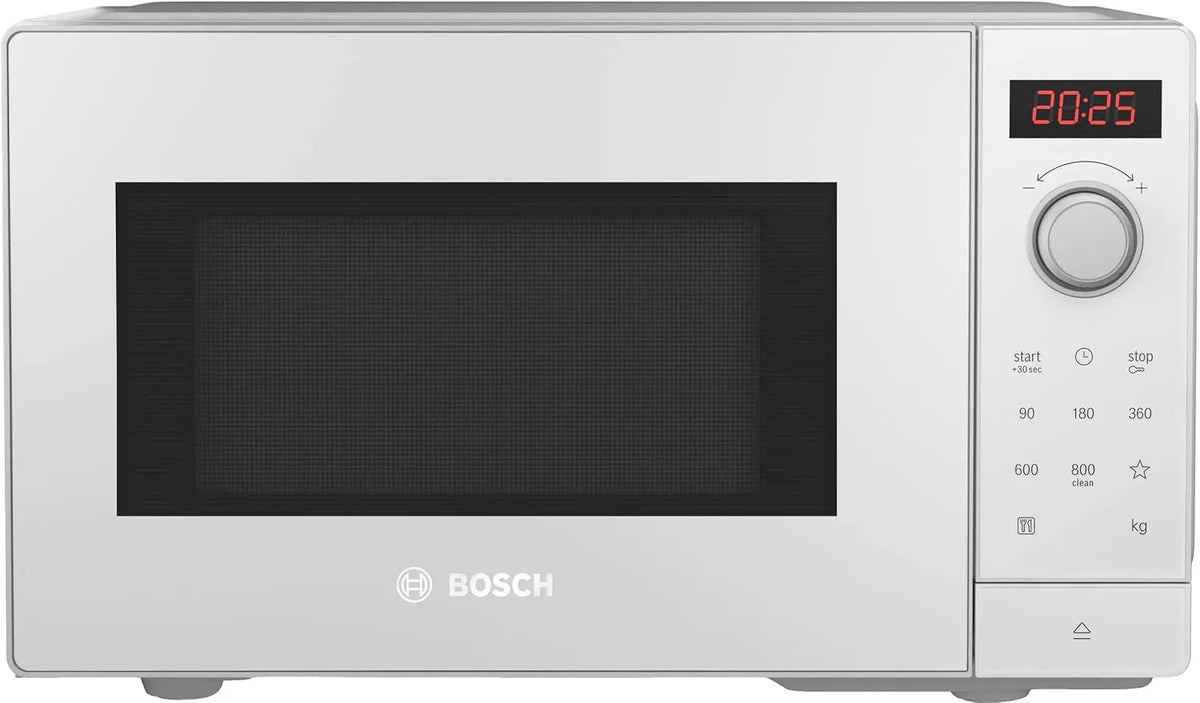 Bosch FFL023MW0 Serie 2, Microondas, 26 x 44 cm, 800 W, plato giratorio de 27 cm, tope de puerta izquierda, AutoPilot 7 7 programas automáticos