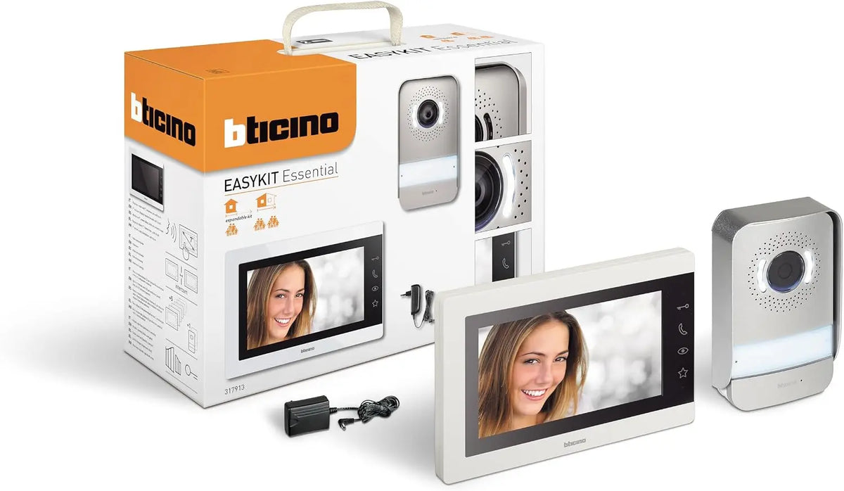BTICINO Easykit Essentials 317913, Videoportero monofamiliar Ampliable, Enchufe de 2 Cables, monitor de 7 Pulgadas a Color, Manos Libres