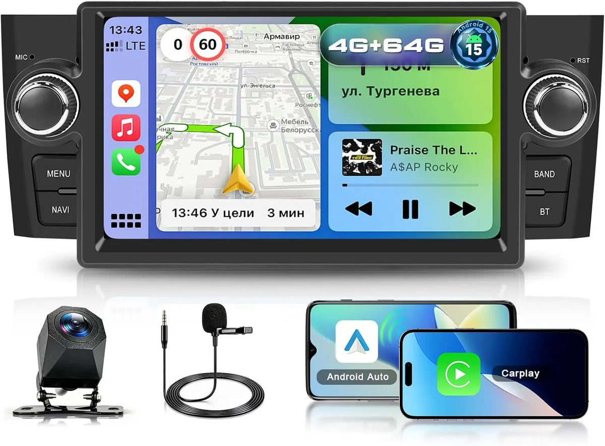Radio de Coche para Fiat Punto/Grande Punto 2005-2009 y Linea 2007-2011, Autorradio 4+64 GB Android Auto y Carpaly, Bluetooth 5.0