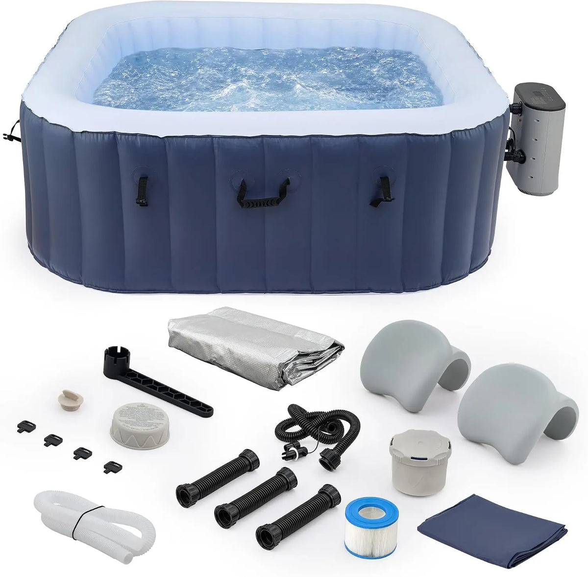 CO-Z SPA Hinchable Exterior para 4 Personas, Piscina Hinchable con 94 Chorros, Azul Marino