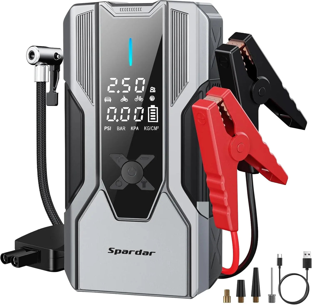 Spardar 8000A Arrancador de Baterias de Coche, 150 PSI, 12 V Booster Bateria (para Todos los Motores de Gasolina y Diésel de 10 L), Plata