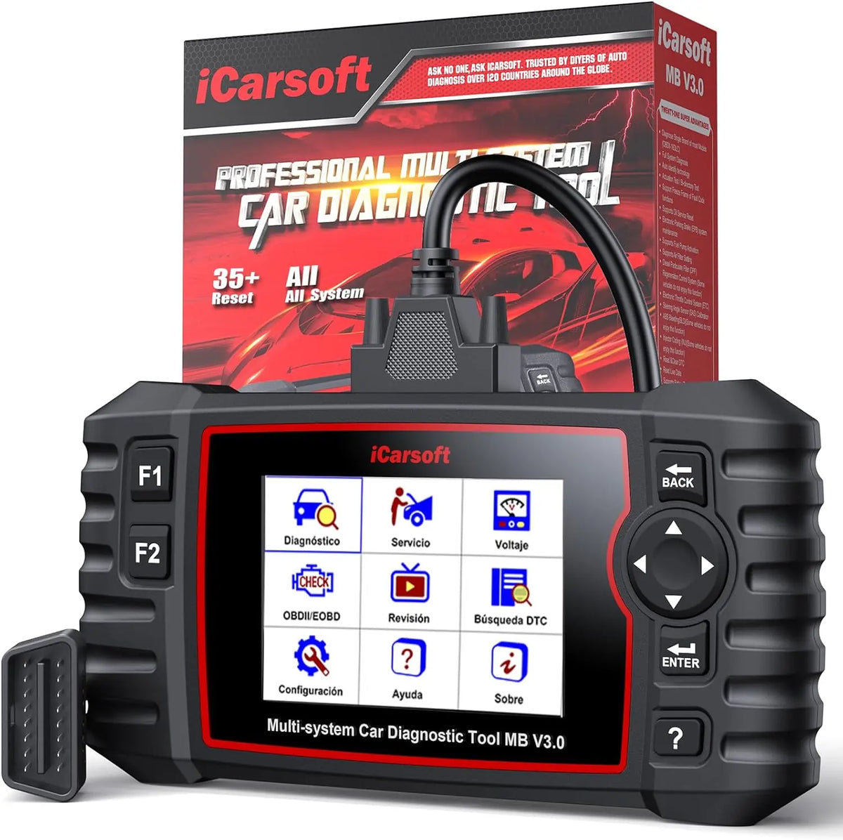 iCarsoft MB V3.0 OBD2 Máquina Diagnosis Coche para Ben.z/Sprinter/inteligente, Bidireccional Escáner de Todo el Sistema, 35 Funciones Reinicio
