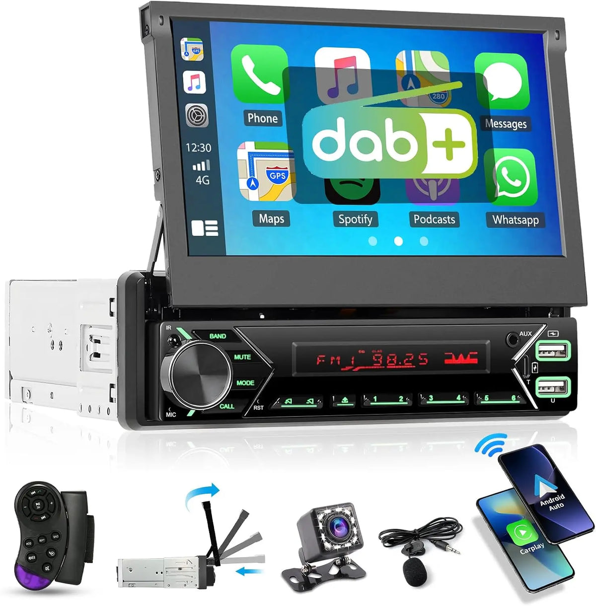 Hikity 1 DIN FM Dab/Dab+ Autorradio con inalámbrico Carplay Android Auto