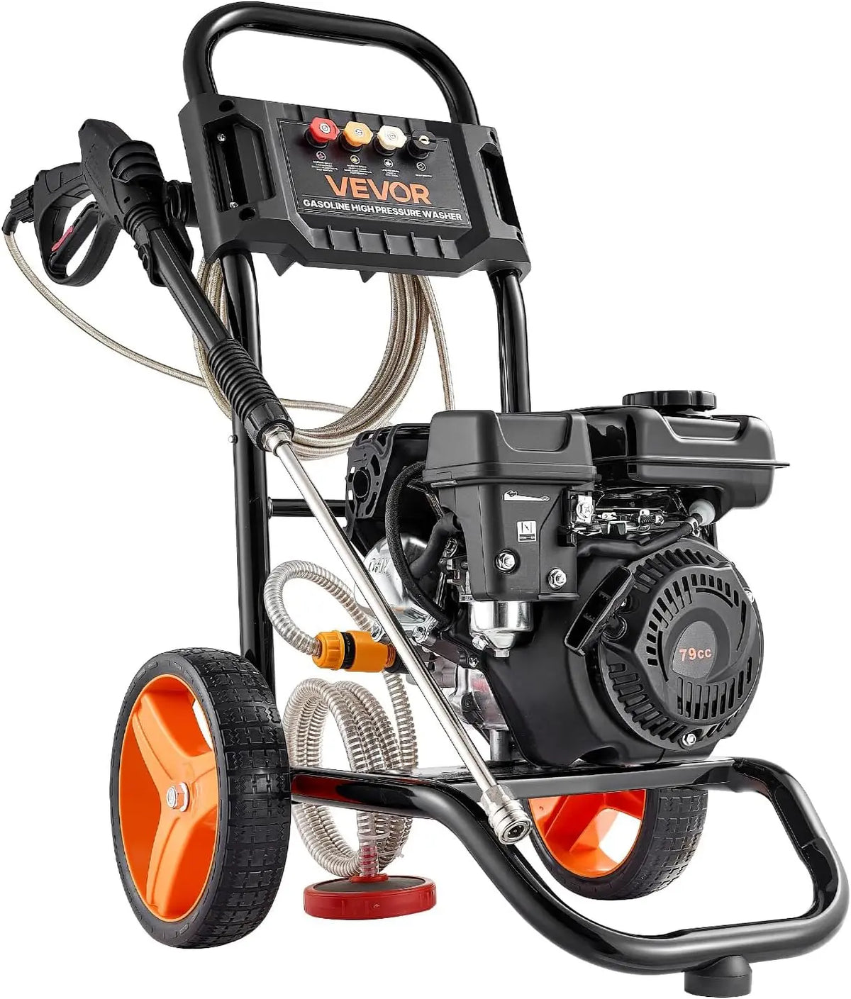 VEVOR Hidrolimpiadora de Alta Presión 2900 PSI 7 L/min Lavadora de Gasolina de Alta Presión con Bomba de Aluminio, Manguera de 7, 9 m, 4 Boquillas