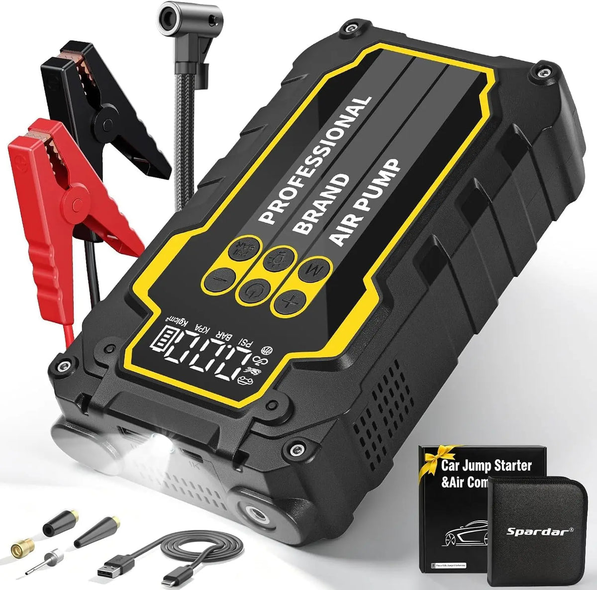 Spardar 8000A Arrancador de Baterias de Coche, 160 PSI, 12 V Booster Bateria (para Todos los Motores de Gasolina y Diésel de 10 L), Amarillo