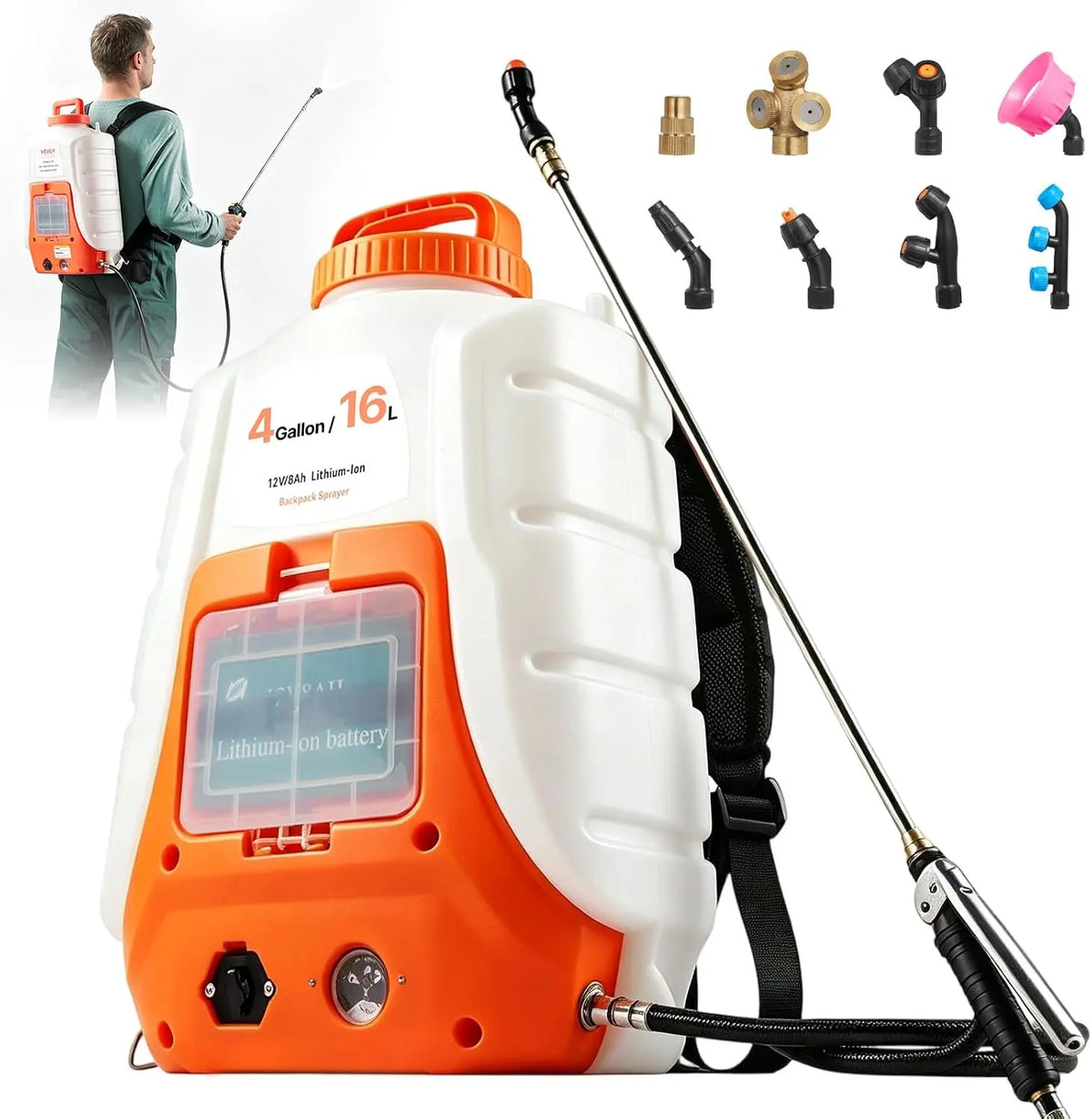 VEVOR Pulverizador de Mochila, Pulverizador Eléctrico de Mochila Portátil de Retráctiles y Boquillas, Ajustable de, Horas de Autonomía para Jardín