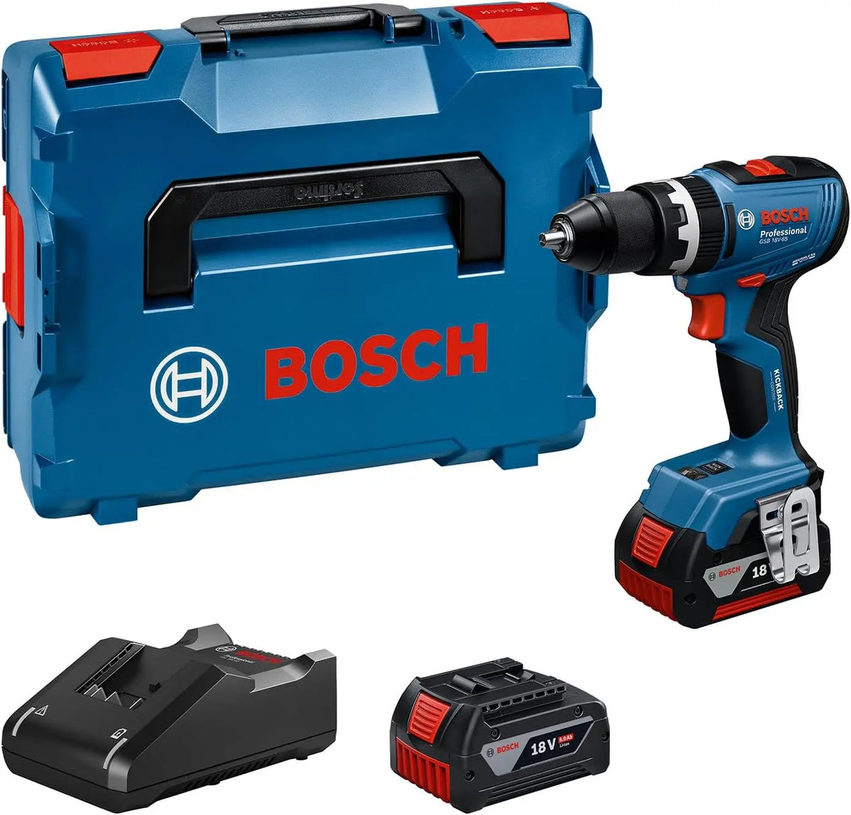 Bosch profesional 18V sistema atornillador a batería GSB 18V-65 (motor Brushless sin escobillas, longitud del cabezal 175, cargador GAL 18V-40