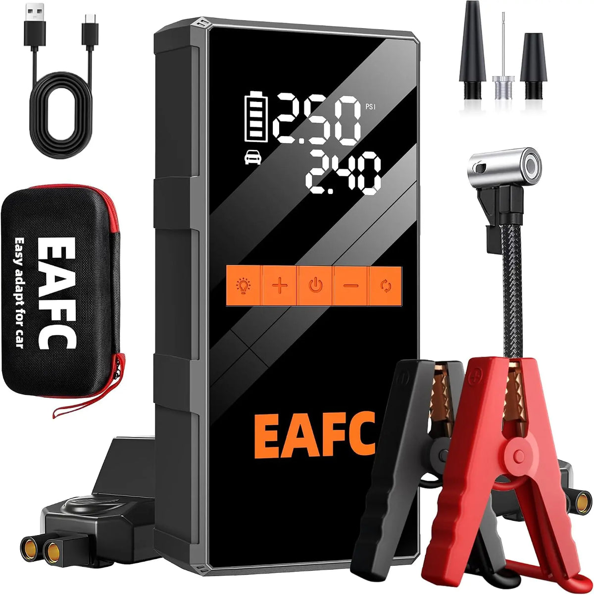4000A Arrancador de Baterias de Coche con Compresor 150 PSI, Arrancador de Coches Portatil 12V (hasta 10L Gasolina/5L Diesel), LED, USB-C