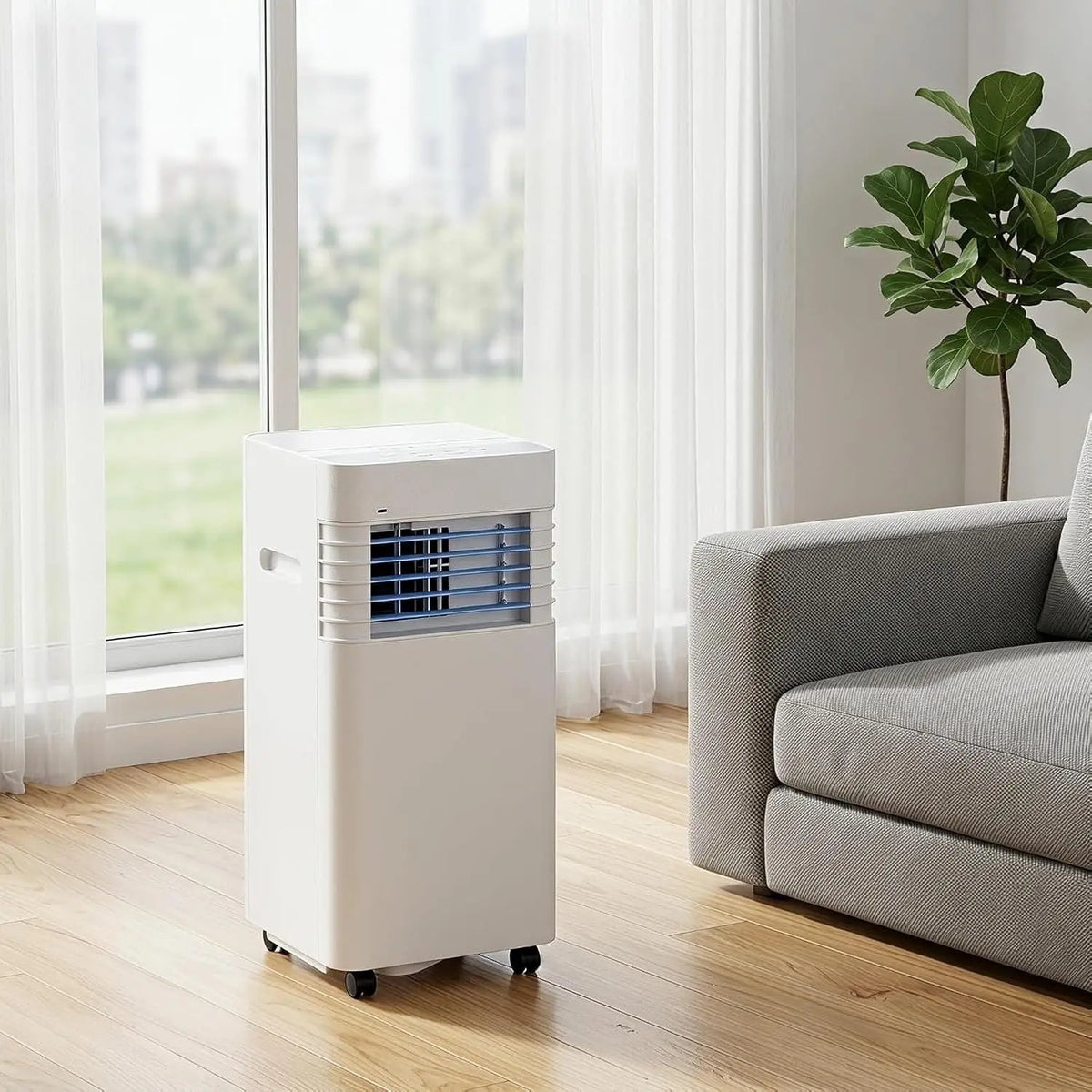 Aire Acondicionado Portátil 14000 BTU, Bajo Consumo con conjunto de Instalación, 2 Velocidades, Temporizador 24h, Pantalla Digital, 5000 BTU