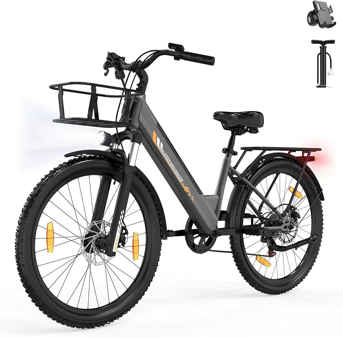 Bicicleta eléctrica para Adultos 26 Pulgadas, 7 velocidades, batería extraíble 36 V 13 Ah, hasta 25 km/h, autonomía 80 km, Frenos de Disco